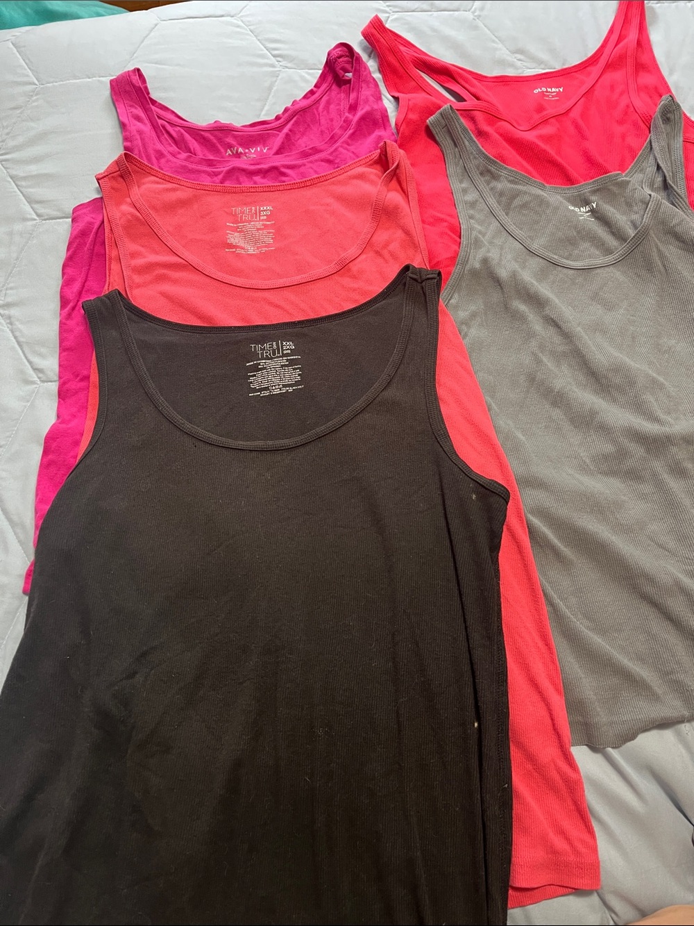 Time and Tru Women’s Tank Top Set in Black, Bright Pink, Coral & Gray